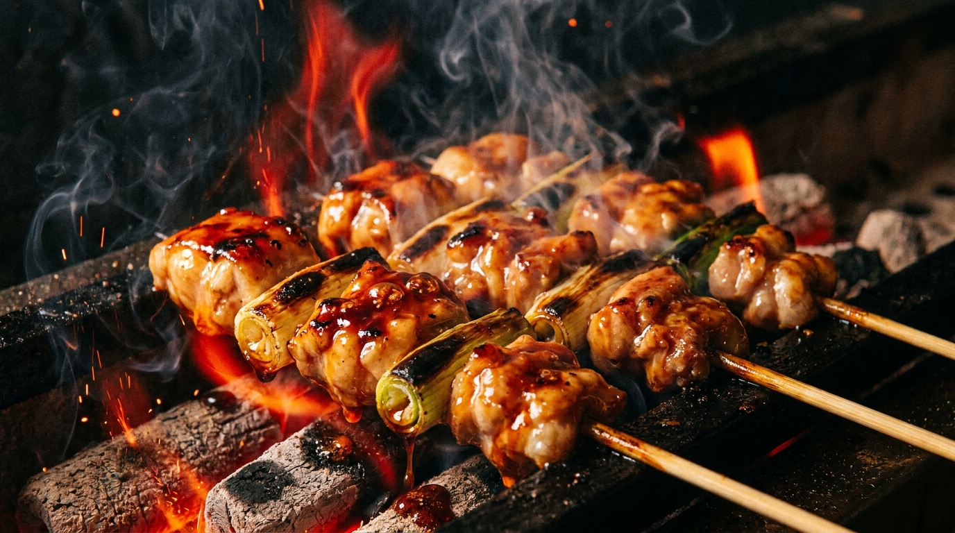 炭火で焼き上げる焼き鳥