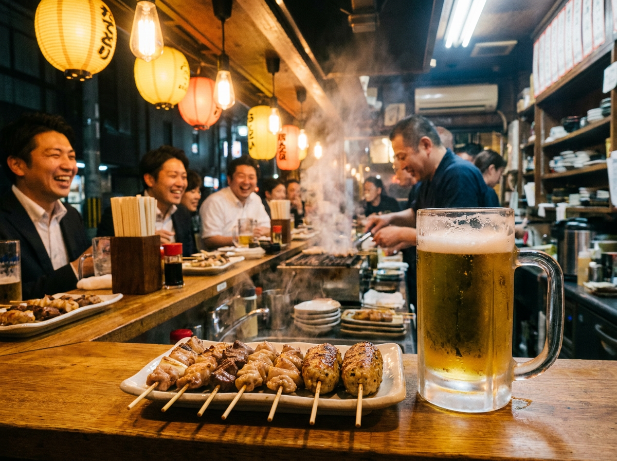 生ビールと焼き鳥